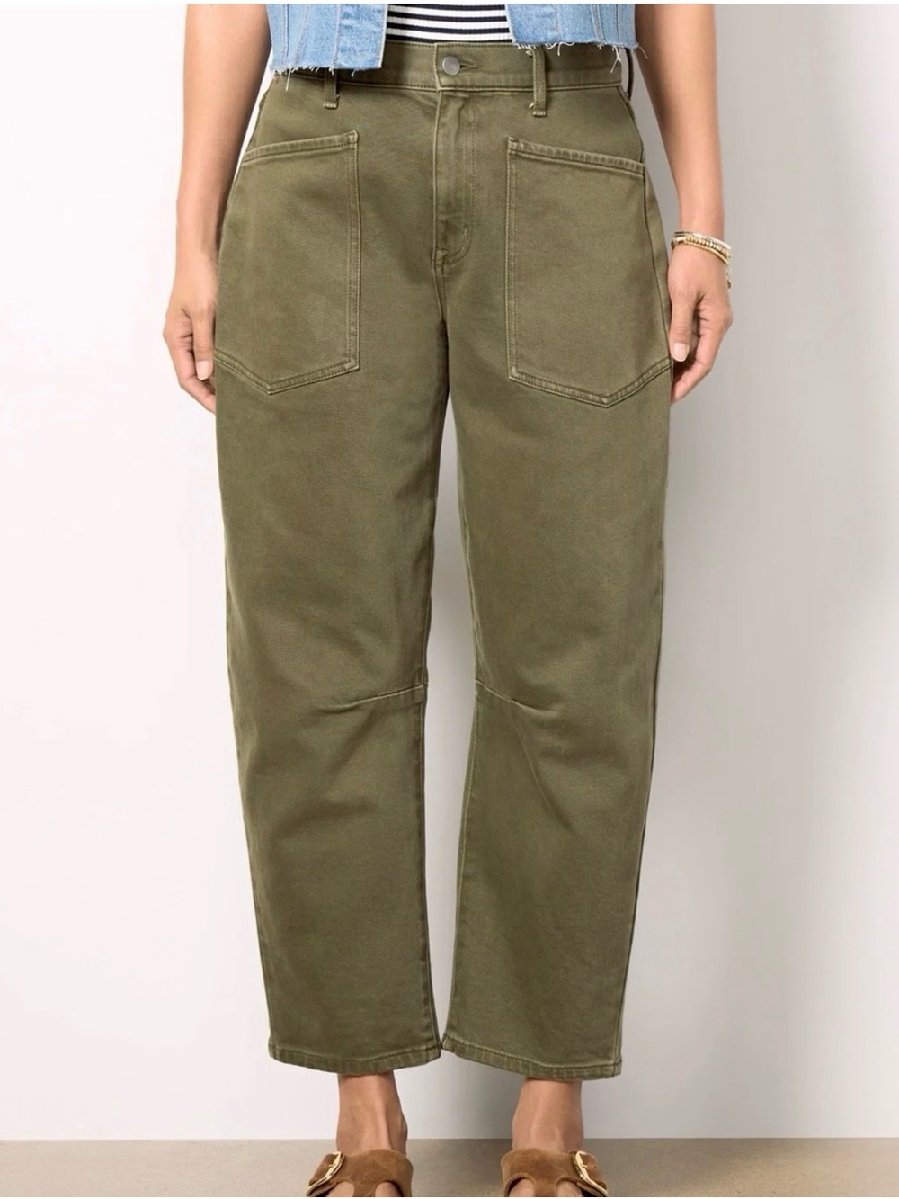 Evereve Cora Olive Green High-Rise Women’s Jeans Cropped - Size 28